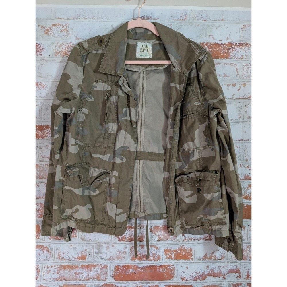 Vtg Old Navy Camo Jean Jacket Womens Large Green Military Field Coat